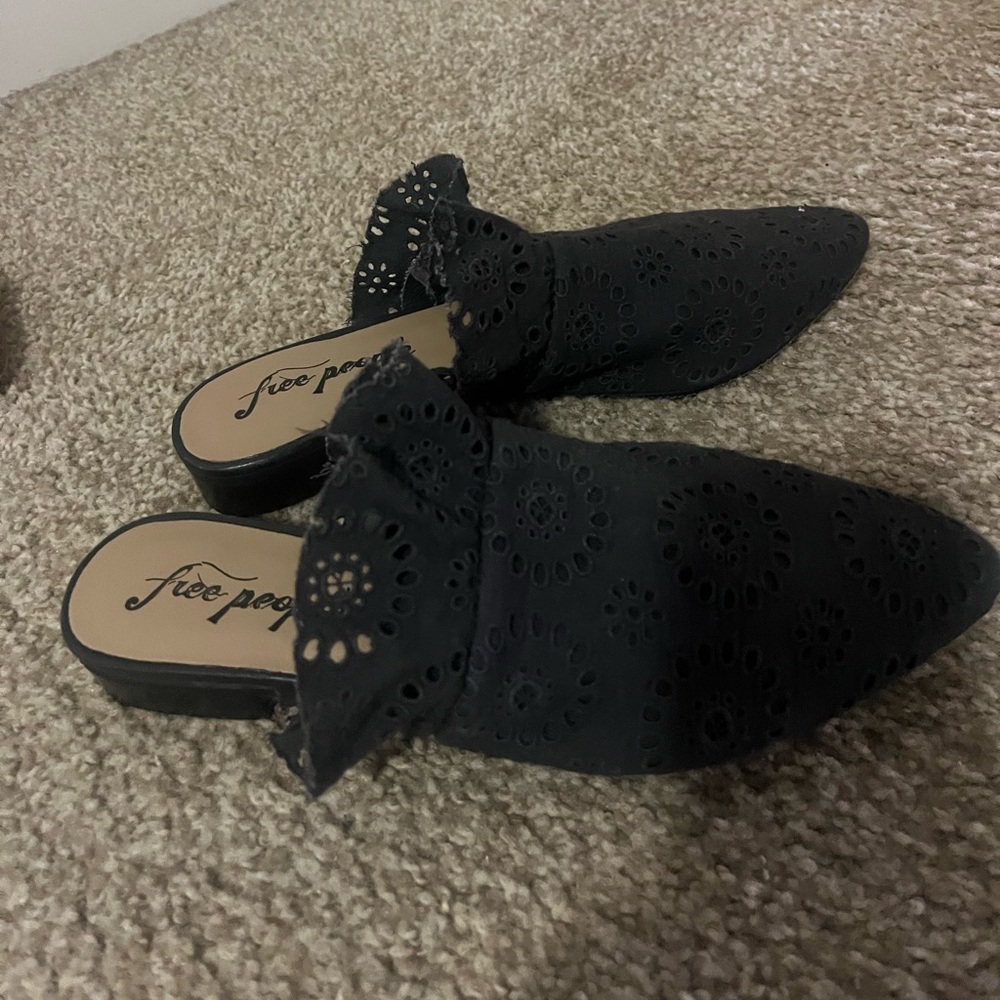 Free People Navy Eyelet Mules